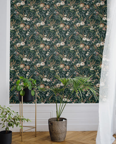 product image for Vintage Floral Peel-and-Stick Wallpaper in Forest Green 54
