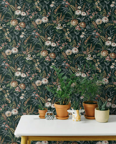 product image for Vintage Floral Peel-and-Stick Wallpaper in Forest Green 27