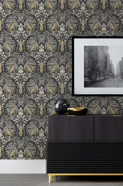 product image for Bird Ogee Peel-and-Stick Wallpaper in Ebony & Sepia 70