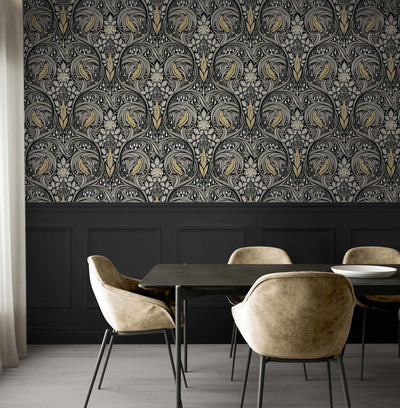 product image for Bird Ogee Peel-and-Stick Wallpaper in Ebony & Sepia 77