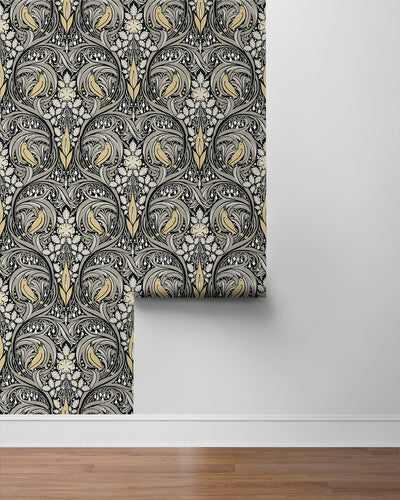 product image for Bird Ogee Peel-and-Stick Wallpaper in Ebony & Sepia 79