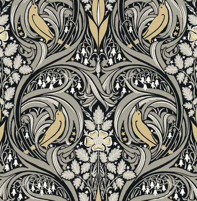 product image of Bird Ogee Peel-and-Stick Wallpaper in Ebony & Sepia 582