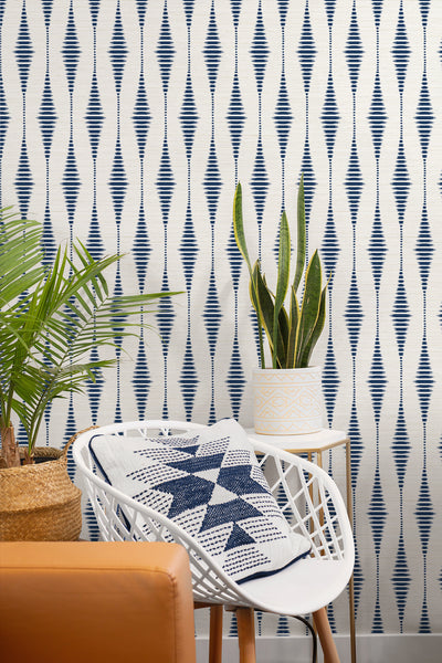 product image for Striped Ikat Peel-and-Stick Wallpaper in Navy Blue & Linen 10
