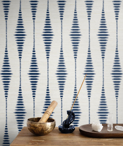 product image for Striped Ikat Peel-and-Stick Wallpaper in Navy Blue & Linen 79