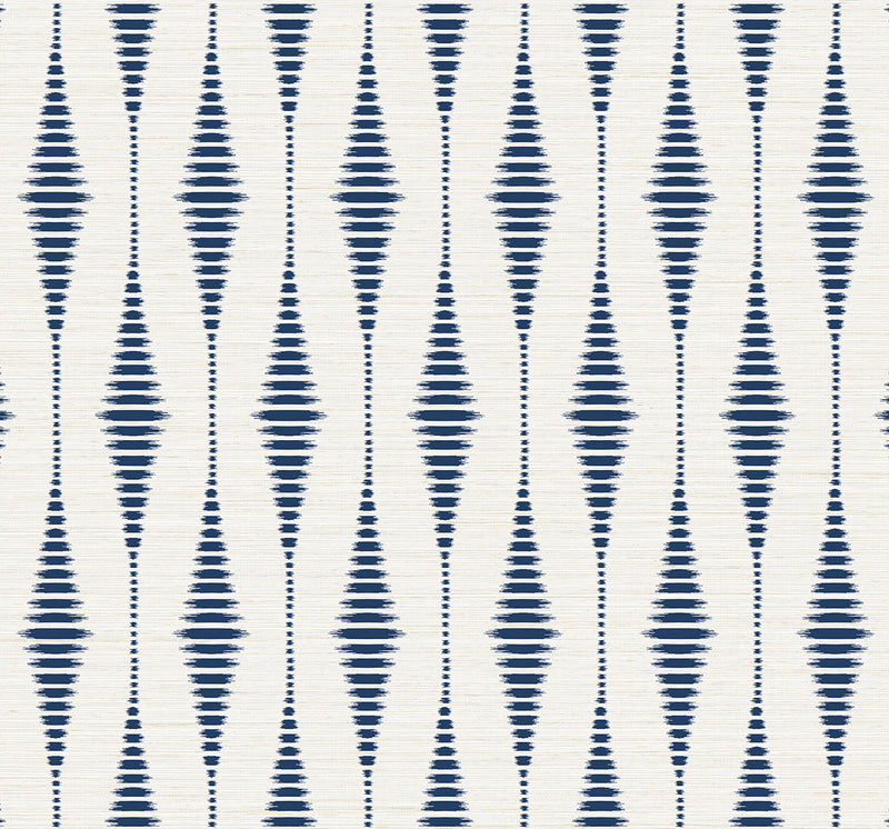 media image for Striped Ikat Peel-and-Stick Wallpaper in Navy Blue & Linen 284