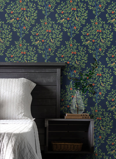 product image for Fruit Tree Peel-and-Stick Wallpaper in Navy Blue & Greenery 82