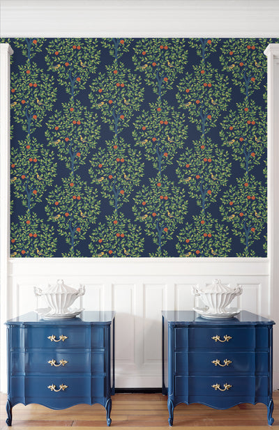 product image for Fruit Tree Peel-and-Stick Wallpaper in Navy Blue & Greenery 50