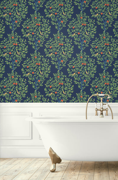 product image for Fruit Tree Peel-and-Stick Wallpaper in Navy Blue & Greenery 46