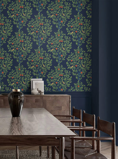product image for Fruit Tree Peel-and-Stick Wallpaper in Navy Blue & Greenery 4