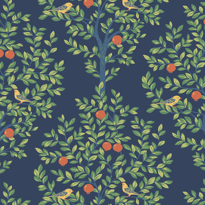 product image of Fruit Tree Peel-and-Stick Wallpaper in Navy Blue & Greenery 525