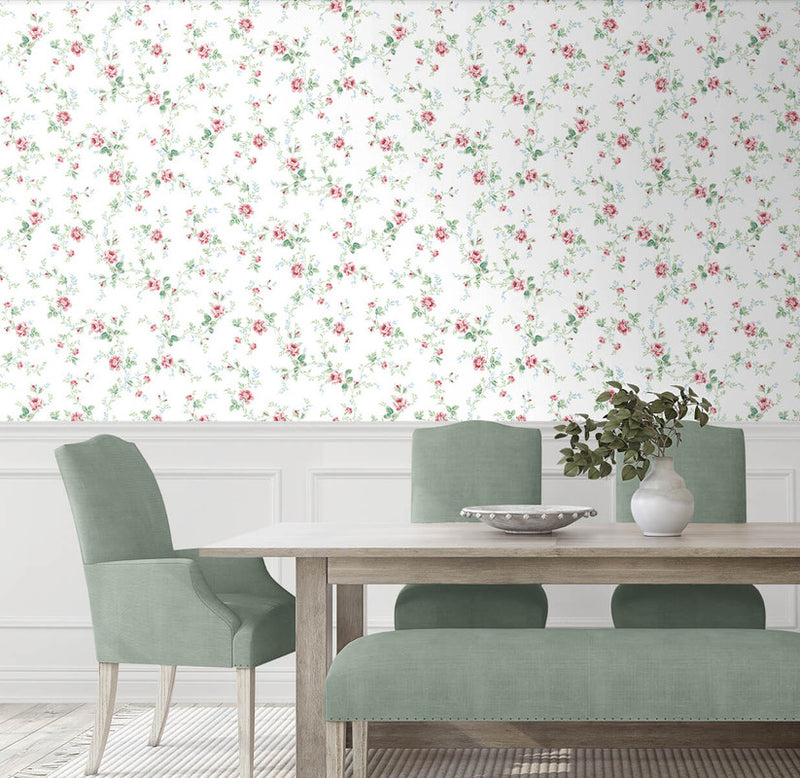 media image for Blossom Floral Trail Peel & Stick Wallpaper in Blush & Spearmint 287