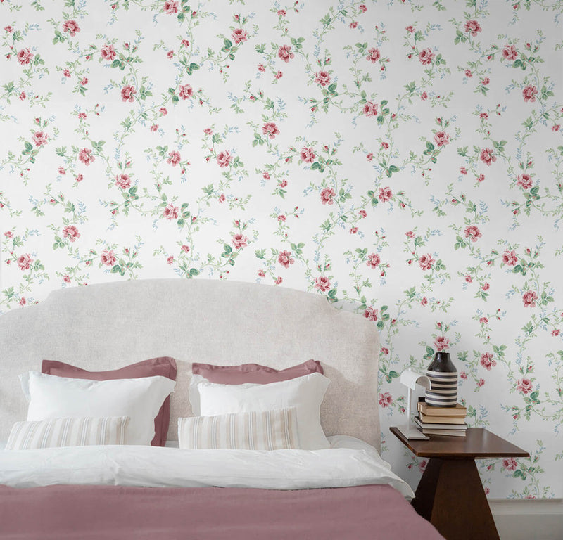 media image for Blossom Floral Trail Peel & Stick Wallpaper in Blush & Spearmint 25