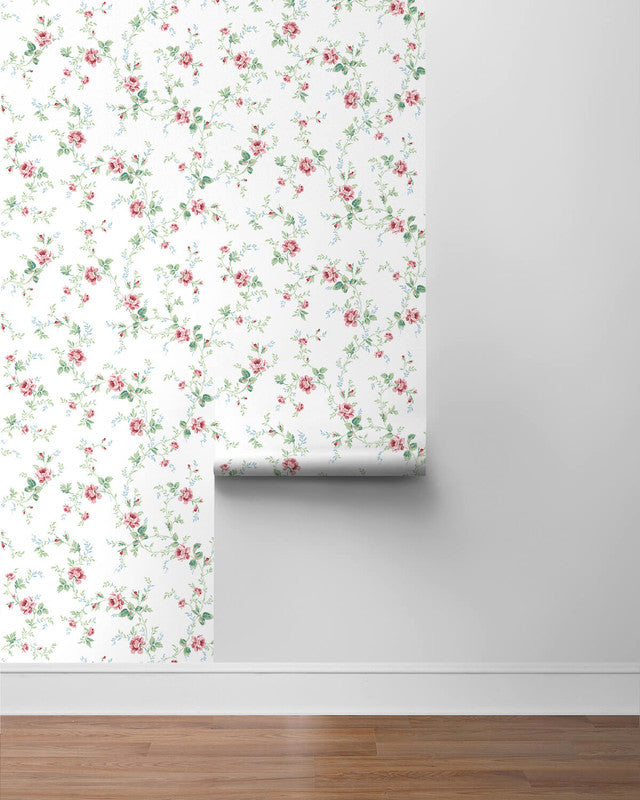 media image for Blossom Floral Trail Peel & Stick Wallpaper in Blush & Spearmint 223