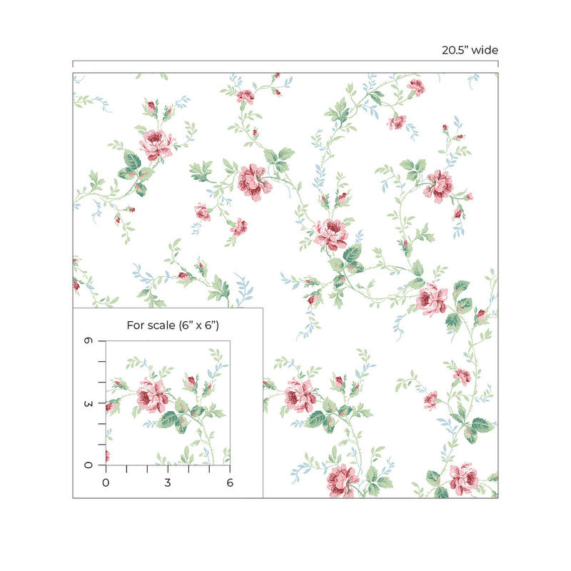 media image for Blossom Floral Trail Peel & Stick Wallpaper in Blush & Spearmint 279