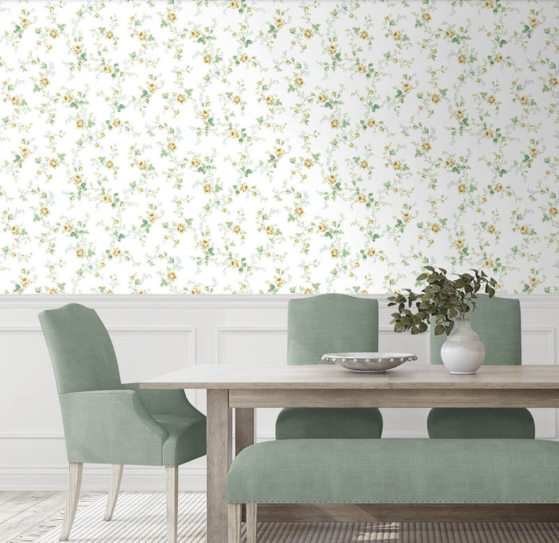 media image for Blossom Floral Trail Peel & Stick Wallpaper in Wheatfield & Sage 231