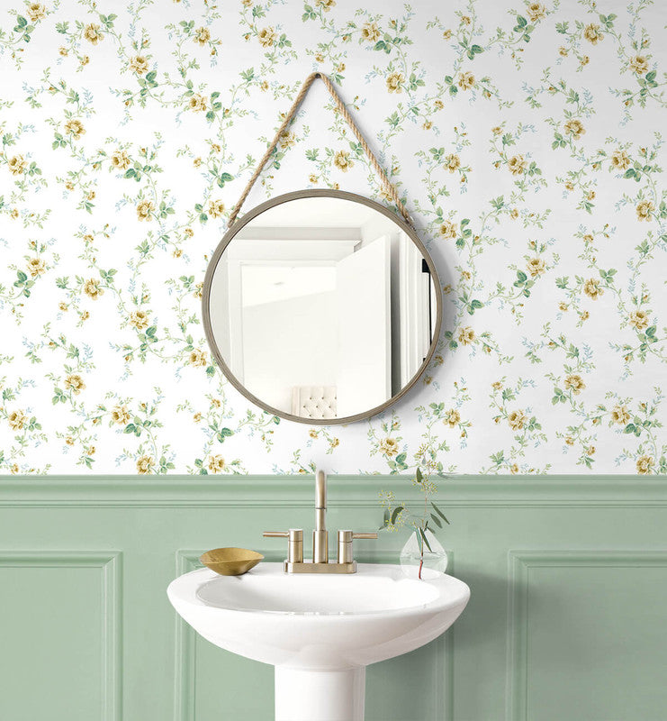 media image for Blossom Floral Trail Peel & Stick Wallpaper in Wheatfield & Sage 295