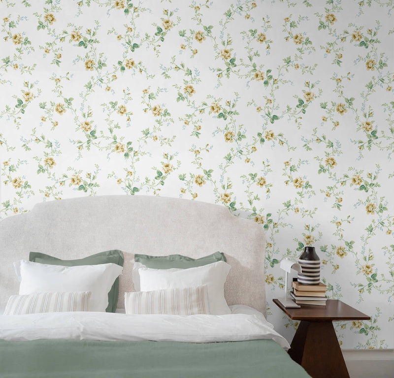 media image for Blossom Floral Trail Peel & Stick Wallpaper in Wheatfield & Sage 226