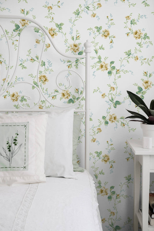 media image for Blossom Floral Trail Peel & Stick Wallpaper in Wheatfield & Sage 227