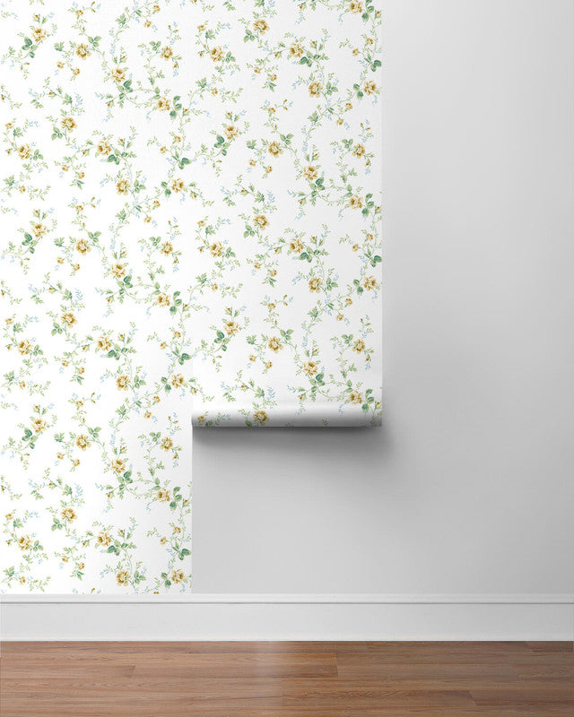media image for Blossom Floral Trail Peel & Stick Wallpaper in Wheatfield & Sage 290