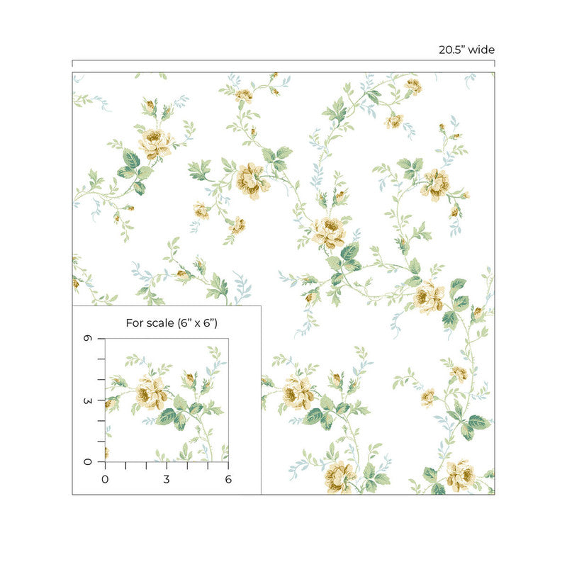 media image for Blossom Floral Trail Peel & Stick Wallpaper in Wheatfield & Sage 224