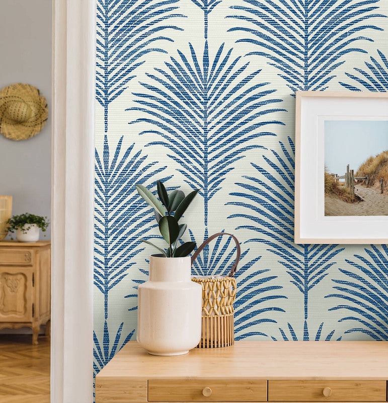 media image for Grassland Palm Peel & Stick Wallpaper in Coastal Blue 211
