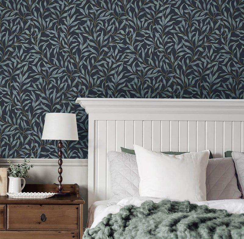 media image for Willow Trail Peel & Stick Wallpaper in Aegean Blue 252