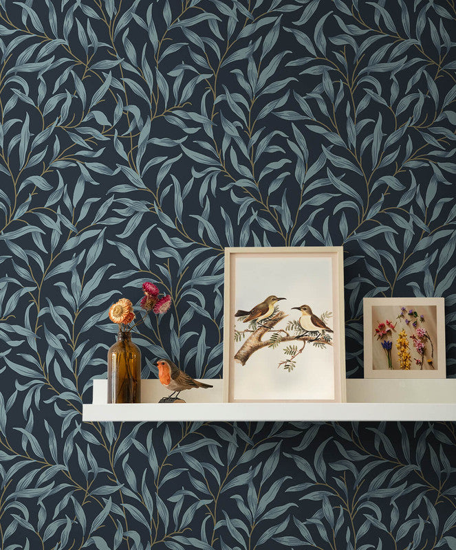 media image for Willow Trail Peel & Stick Wallpaper in Aegean Blue 255