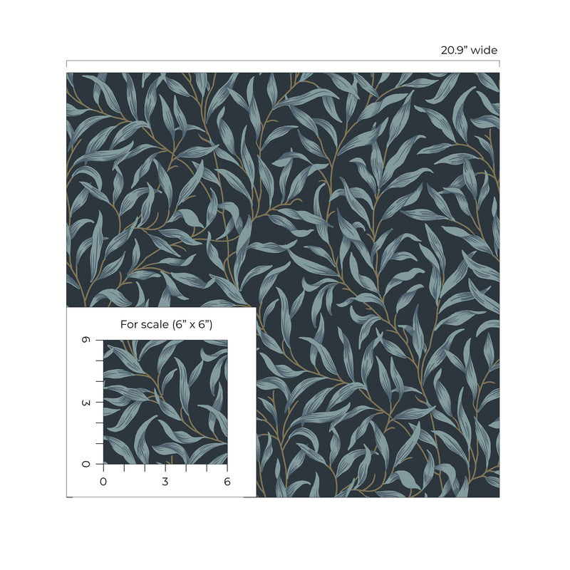 media image for Willow Trail Peel & Stick Wallpaper in Aegean Blue 240