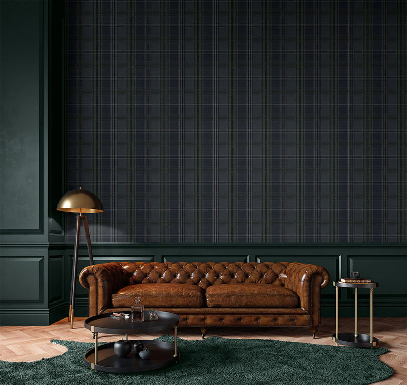 media image for Classic Plaid Peel & Stick Wallpaper in Deep Blue 227