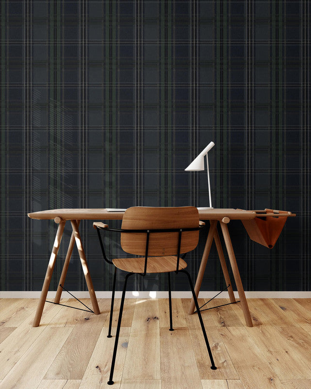 media image for Classic Plaid Peel & Stick Wallpaper in Deep Blue 242