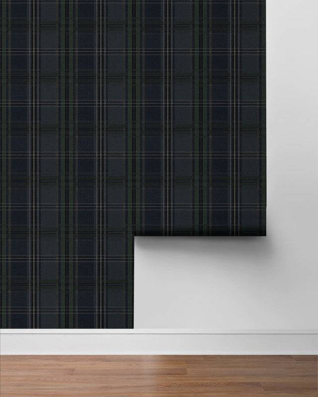 media image for Classic Plaid Peel & Stick Wallpaper in Deep Blue 276