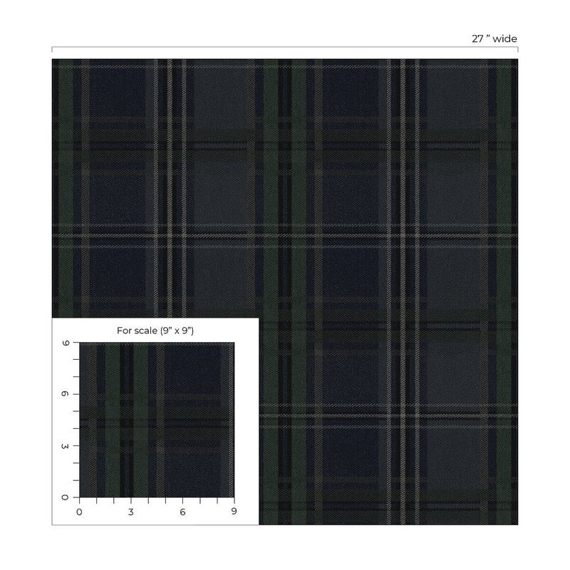 media image for Classic Plaid Peel & Stick Wallpaper in Deep Blue 270