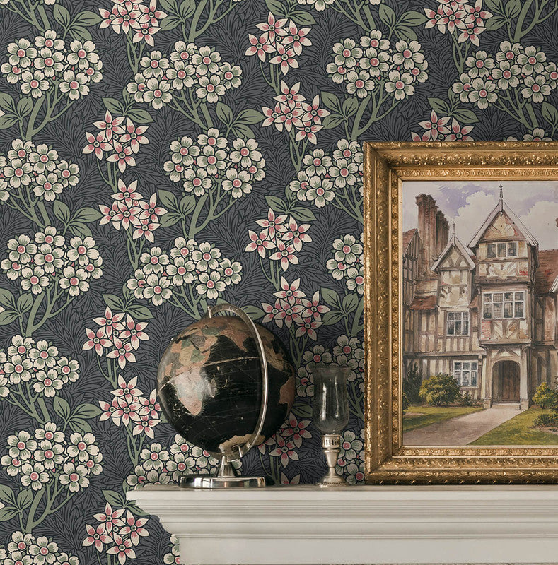 media image for Floral Vine Peel & Stick Wallpaper in Smoke & Laurel Green 20