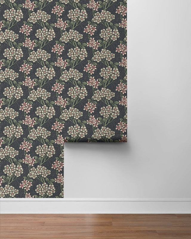 media image for Floral Vine Peel & Stick Wallpaper in Smoke & Laurel Green 281
