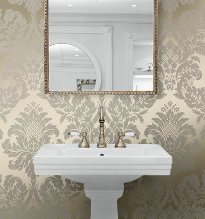 product image for Charnay Damask Peel & Stick Wallpaper in Metallic Champagne & Glitter 28