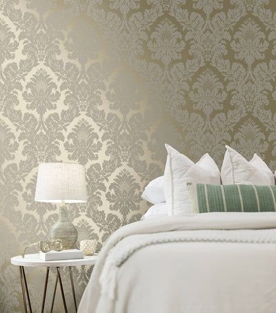 product image for Charnay Damask Peel & Stick Wallpaper in Metallic Champagne & Glitter 56