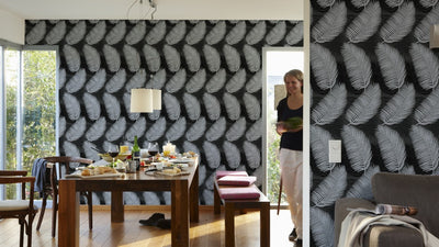 product image for Natural Floral Wallpaper in Black and Metallic design by BD Wall 48