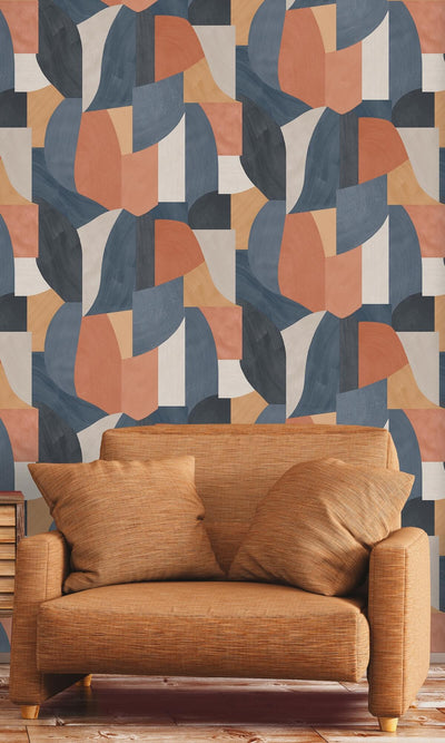 product image for Brush Stroke Overlapping Geometric Shapes Wallpaper in Navy 21