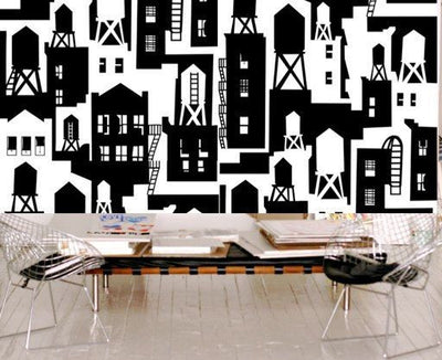 product image for New York City Watertowers Wallpaper in Black & White design by Tom Slaughter for Cavern Home 69