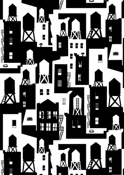 product image of sample new york city watertowers wallpaper in black white design by tom slaughter for cavern home 1 530