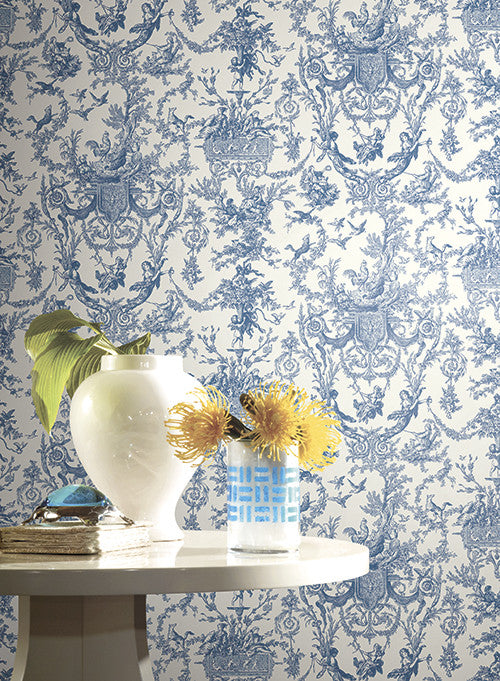 media image for Old World Toile Wallpaper in Blue by Ashford House for York Wallcoverings 231