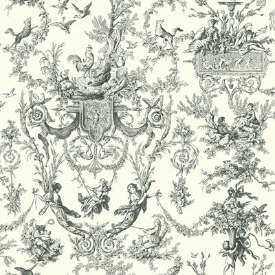 product image of Old World Toile Wallpaper in Black and White by Ashford House for York Wallcoverings 556