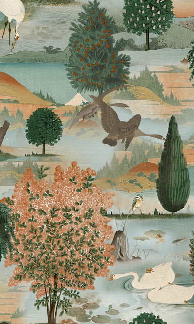 product image of Blissful Lake Nature Wallpaper in Orange/Green 554