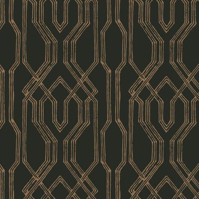 product image of Oriental Lattice Wallpaper in Black and Gold from the Tea Garden Collection by Ronald Redding for York Wallcoverings 586