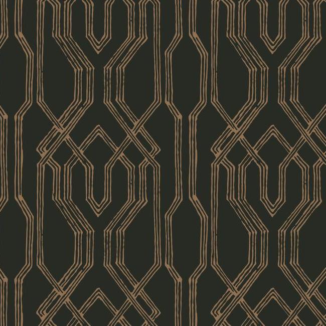 media image for Oriental Lattice Wallpaper in Black and Gold from the Tea Garden Collection by Ronald Redding for York Wallcoverings 290