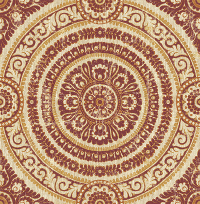 product image of Ornate Round Tile Wallpaper in Red from the Caspia Collection by Wallquest 518