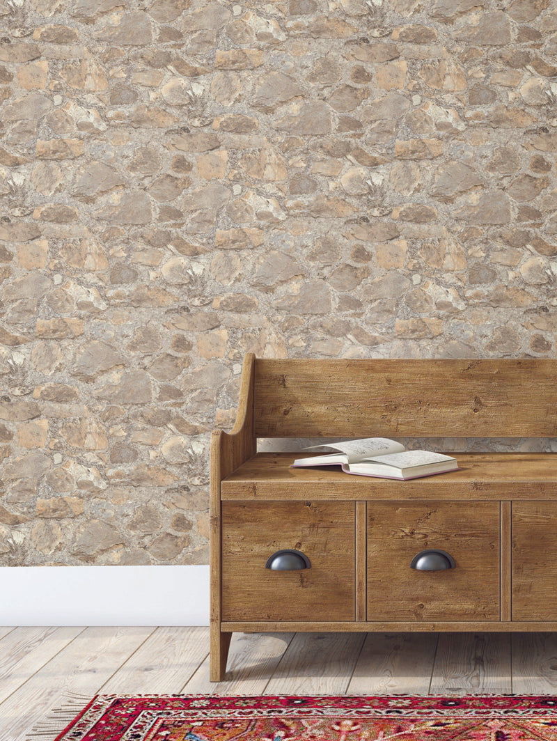 media image for Field Stone Wallpaper in Tan/Gray from the Mediterranean Collection by York Wallcoverings 258
