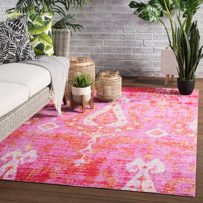 product image for Zenith Indoor/ Outdoor Ikat Pink & Orange Area Rug 49