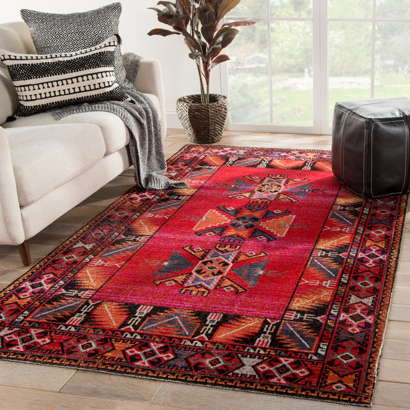 media image for paloma indoor outdoor tribal red black rug design by jaipur 7 212