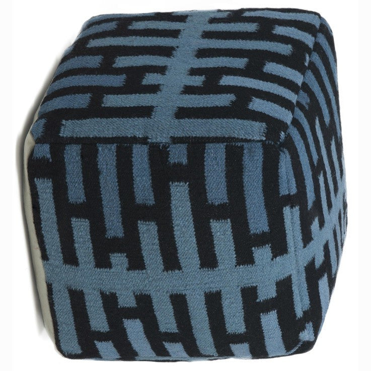 media image for hand knitted contemporary wool pouf blue design by chandra rugs 1 2 280